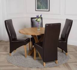 Thats Furniture Oregon Round Oak Dining Table & 4 Lola Leather Chairs in Brown - thumbnail 3