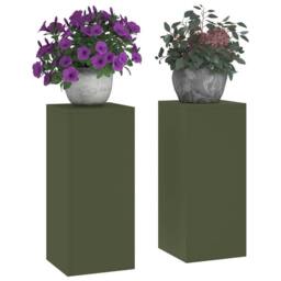 Berkfield Home Outdoor Plant Stands Pillar 2 pcs Olive Green 24x24x55 cm Steel - Size: 24 x 24 x 55 cm