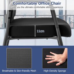 Gymax 2 PCS Office Guest Chairs on Wheels With Mesh Back Metal Frame & Armrests in Black - thumbnail 5
