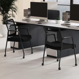 Gymax 2 PCS Office Guest Chairs on Wheels With Mesh Back Metal Frame & Armrests in Black - thumbnail 2