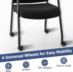 Gymax 2 PCS Office Guest Chairs on Wheels With Mesh Back Metal Frame & Armrests in Black - thumbnail 6