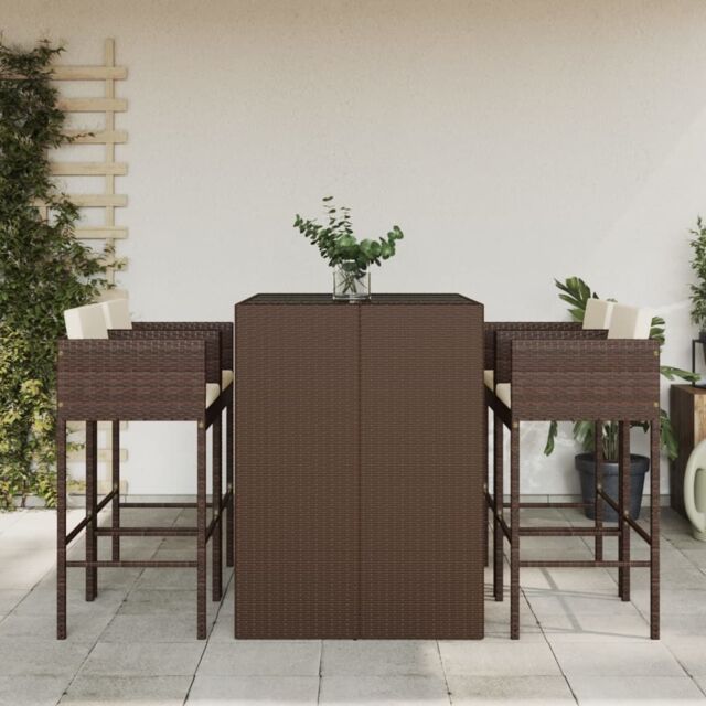 Berkfield Home 5 Piece Garden Bar Set with Cushions Brown Poly Rattan - image 1