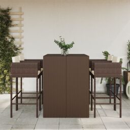 Berkfield Home 5 Piece Garden Bar Set with Cushions Brown Poly Rattan - thumbnail 1