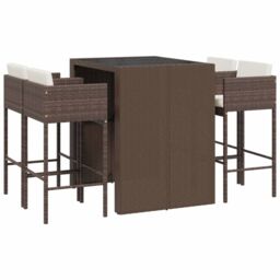 Berkfield Home 5 Piece Garden Bar Set with Cushions Brown Poly Rattan - thumbnail 2