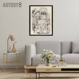 "Artery8 The Patriotic Song Pencil Drawing Beckmann Black Framed Canvas Art in Beige - Size: W12"" x H16""" - thumbnail 3