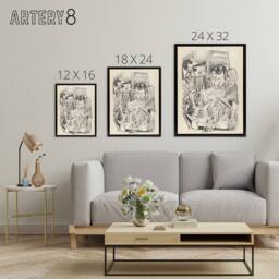 "Artery8 The Patriotic Song Pencil Drawing Beckmann Black Framed Canvas Art in Beige - Size: W12"" x H16""" - thumbnail 4