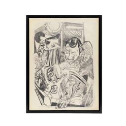 "Artery8 The Patriotic Song Pencil Drawing Beckmann Black Framed Canvas Art in Beige - Size: W12"" x H16""" - thumbnail 1