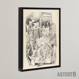 "Artery8 The Patriotic Song Pencil Drawing Beckmann Black Framed Canvas Art in Beige - Size: W12"" x H16""" - thumbnail 2