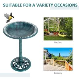 OUTSUNNY 50cm Outdoor Pedestal Bird Bath Garden Decor Drinking Feeder Planter Green - thumbnail 4