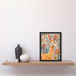 "Artery8 Lady Llama with Colourful Flowers Watercolour Framed Wall Art - Size: W12"" x H16""" - thumbnail 4