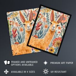 "Artery8 Lady Llama with Colourful Flowers Watercolour Framed Wall Art - Size: W12"" x H16""" - thumbnail 2
