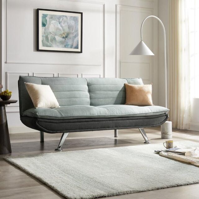 Home Detail Michigan Fabric Sofa Bed Duo Contrast Fabric With Chrome Legs in Light Grey - image 1