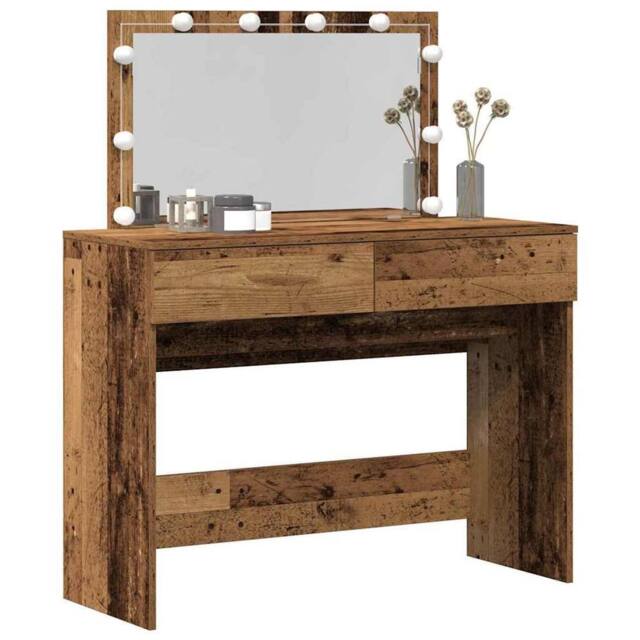 Berkfield Home Stunning Dressing Table with LED Old Wood 100x40x120 cm in Brown - Size: 100 x 40 x 120 cm - image 1