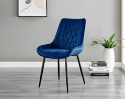 FurnitureboxUK Leonardo Grey Glass Marble Effect Black Leg Table & 4 Pesaro Black Leg Chairs in Navy - thumbnail 7