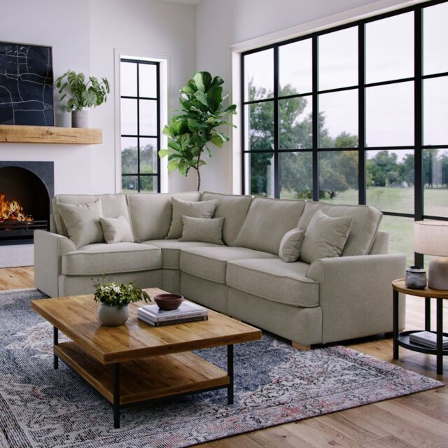The Great Sofa Company Ophelia Left Hand Facing Chenille Corner Sofa in Stone - Size: 3 Seater - image 1
