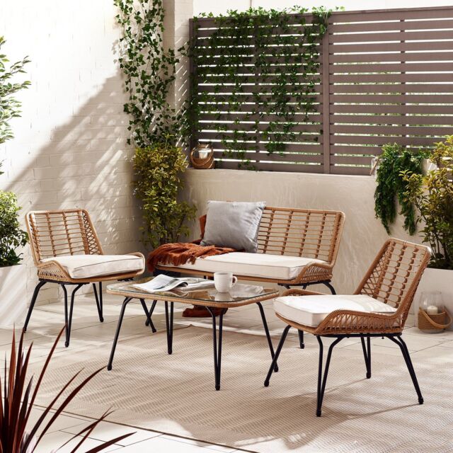FurnitureboxUK Lisbon Wicker Style Rattan Outdoor Garden Sofa & Chair Set, PE Rattan & Cushions, Garden Conversation Set in Beige - image 1