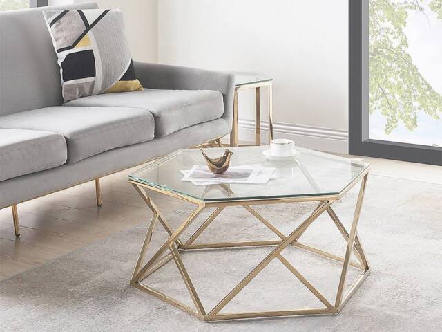 Vente-unique Tempered Glass & Stainless Steel Coffee Table - Gold - KERIANE - image 1