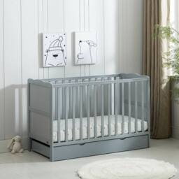 FLAVORA Grey Wooden Baby Cot Bed & Drawer & Aloe Vera Mattress - Size: 100 cm x 15 cm - thumbnail 2