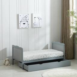 FLAVORA Grey Wooden Baby Cot Bed & Drawer & Aloe Vera Mattress - Size: 100 cm x 15 cm - thumbnail 3