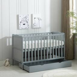 FLAVORA Grey Wooden Baby Cot Bed & Drawer & Aloe Vera Mattress - Size: 100 cm x 15 cm