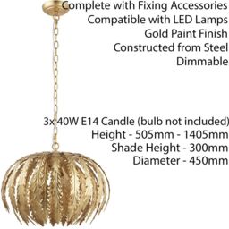 Loops 3 Light Ceiling Pendant FLORAL GOLD Shade Hanging Feature Lamp Bulb Chain Rose - thumbnail 2