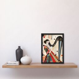 "Artery8 Harpist Playing Harp Music Colourful Geometric Framed Art Print - Size: W12"" x H16""" - thumbnail 4