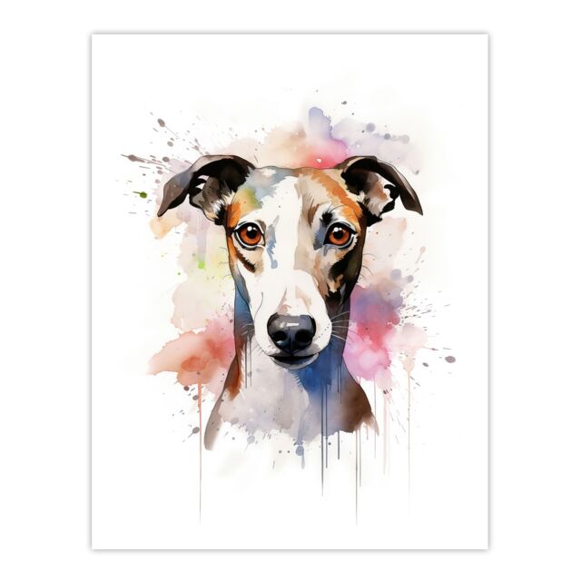 "Artery8 Wall Art Print Whippet Lovers Gift Watercolour Pet Portrait Painting Artwork Poster - Size: W18"" x H24""" - image 1