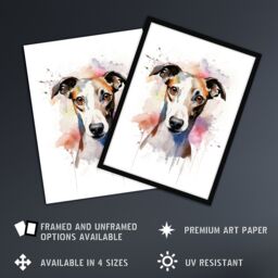 "Artery8 Wall Art Print Whippet Lovers Gift Watercolour Pet Portrait Painting Artwork Poster - Size: W18"" x H24""" - thumbnail 2