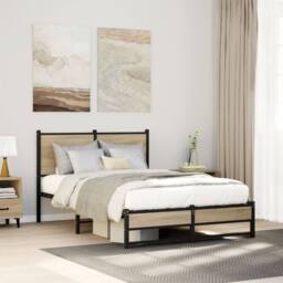 Berkfield Home Metal Bed Frame without Mattress Sonoma Oak 120x190 cm Small Double in Light Oak - thumbnail 2