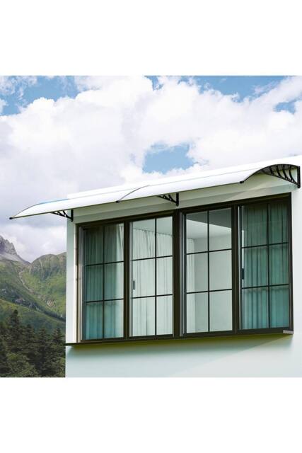 "Living and Home Window & Door Awning Canopy - UV & Weather Resistant 75""x39"" Polycarbonate Cover with Aluminium Brackets for Porch, Patio, Deck" - image 1