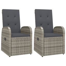 Berkfield Home Reclining Garden Chairs with Cushions 2 pcs Grey Poly Rattan - thumbnail 3