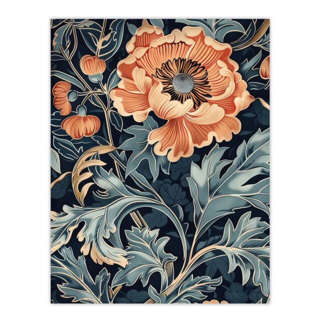 "Artery8 Poppies in Leaves Painting Soft Floral Wall Art Print in Blue - Size: W12"" x H16""" - image 1