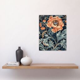 "Artery8 Poppies in Leaves Painting Soft Floral Wall Art Print in Blue - Size: W12"" x H16""" - thumbnail 4
