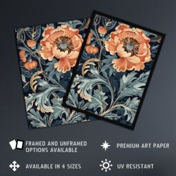 "Artery8 Poppies in Leaves Painting Soft Floral Wall Art Print in Blue - Size: W12"" x H16""" - thumbnail 2