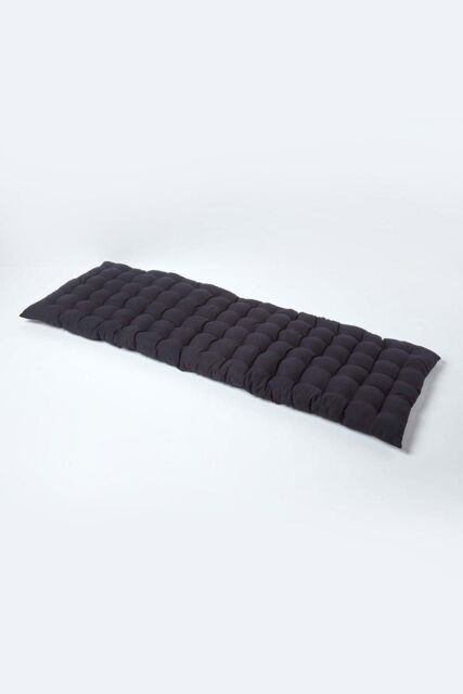 Homescapes Garden Bench Cushion Luxury 3 Seater Cotton Indoor Outdoor Pad, 143 x 48cm in Black - Size: 143 x 48 cm - image 1