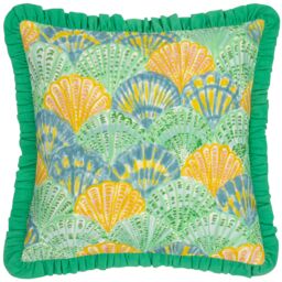 Furn Clam Shells Frilled 100% Cotton Cushion in Green - Size: 50 cm x 50 cm - thumbnail 1