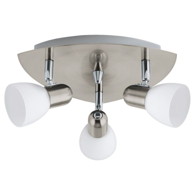 Loops Flush 3 Spot Ceiling Light Satin Nickel Shade White Satin Glass Bulb E14 3x40W in Metallics - image 1