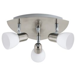 Loops Flush 3 Spot Ceiling Light Satin Nickel Shade White Satin Glass Bulb E14 3x40W in Metallics - thumbnail 1