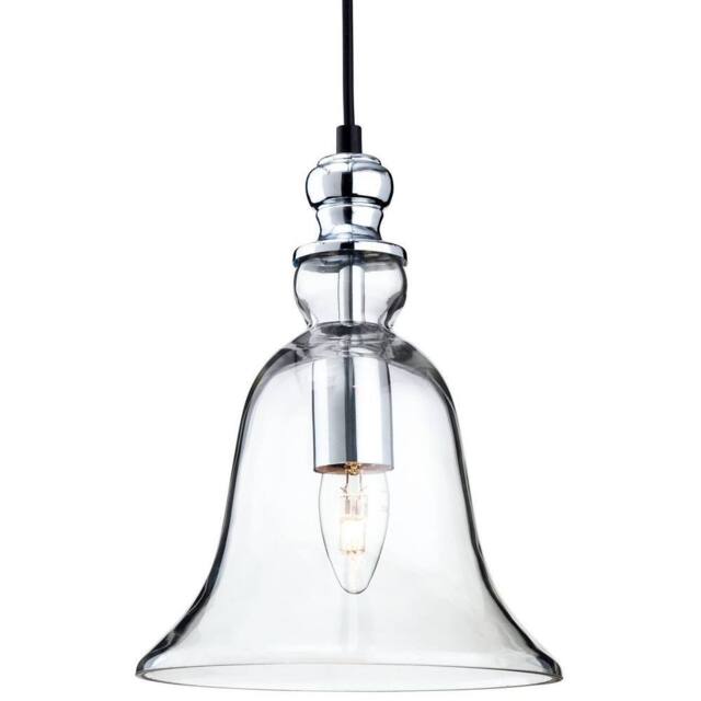 Netlighting Omar 1 Light Dome Ceiling Pendant Chrome Clear Glass E27 in Silver