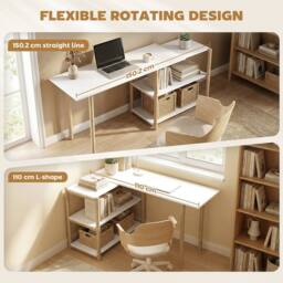 HOMCOM Computer Desk with Storage Shelves 150 cm White/Oak in White - thumbnail 4