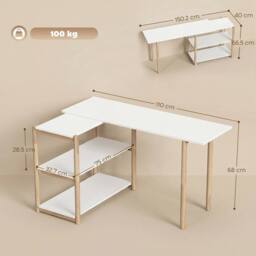HOMCOM Computer Desk with Storage Shelves 150 cm White/Oak in White - thumbnail 3
