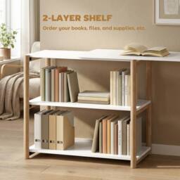 HOMCOM Computer Desk with Storage Shelves 150 cm White/Oak in White - thumbnail 5