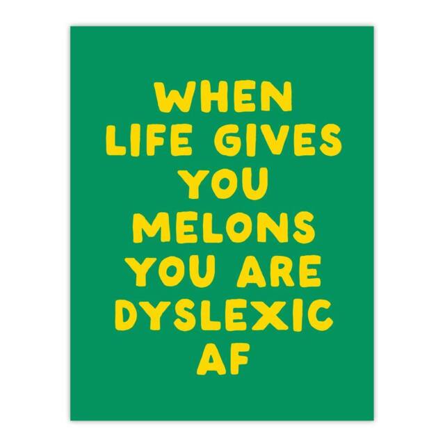 "Artery8 When Life Gives You Melons Funny Dyslexic Joke Wall Art Print in Green - Size: W12"" x H16""" - image 1