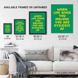"Artery8 When Life Gives You Melons Funny Dyslexic Joke Wall Art Print in Green - Size: W12"" x H16""" - thumbnail 3