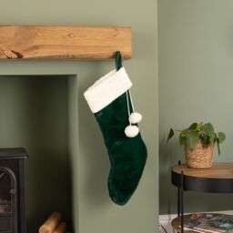 Samuel Alexander 60cm Green Christmas Stocking with White Cuff & Pom Poms - thumbnail 3
