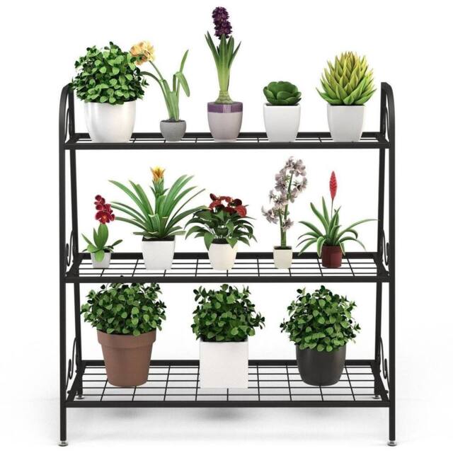 Kelvenix 3-tier Metal Plant Stand Shelf Multifunctional Flower Rack in Black - image 1