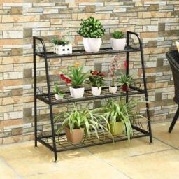 Kelvenix 3-tier Metal Plant Stand Shelf Multifunctional Flower Rack in Black - thumbnail 2