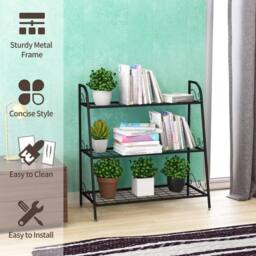 Kelvenix 3-tier Metal Plant Stand Shelf Multifunctional Flower Rack in Black - thumbnail 3