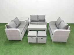 Fimous 8 Seater PE Wicker Rattan Furniture Sofa Sets with Oblong Coffee Table 2 Seater Love Sofa 2 Stool Side Table Light Grey - thumbnail 2