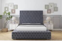 "Sloomy Ambassador Plush Bed Frame With 50"" Upholstered Headboard in Dark Grey - Size: Small Single" - thumbnail 1